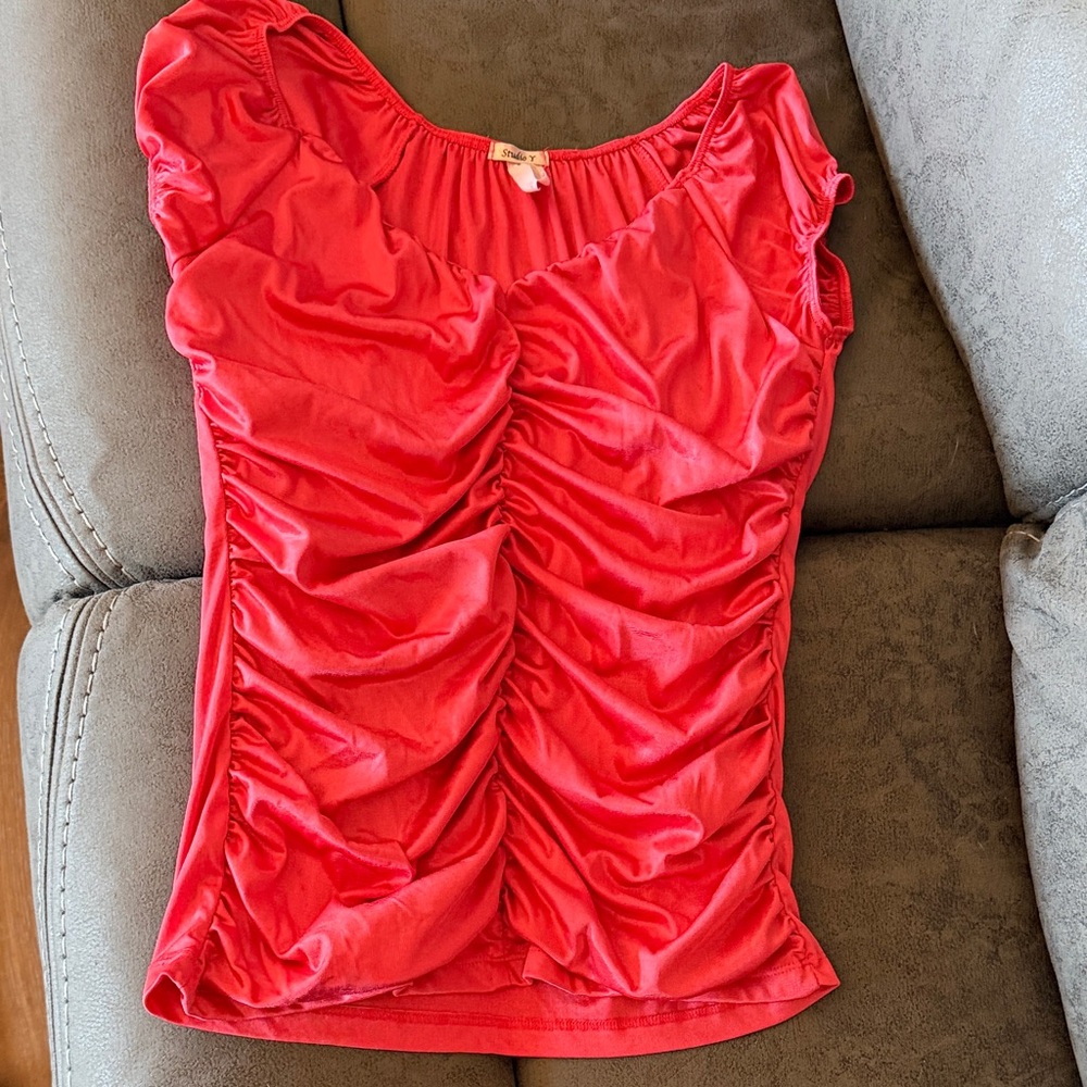 Studio Y Vibrant Red Ruched Blouse